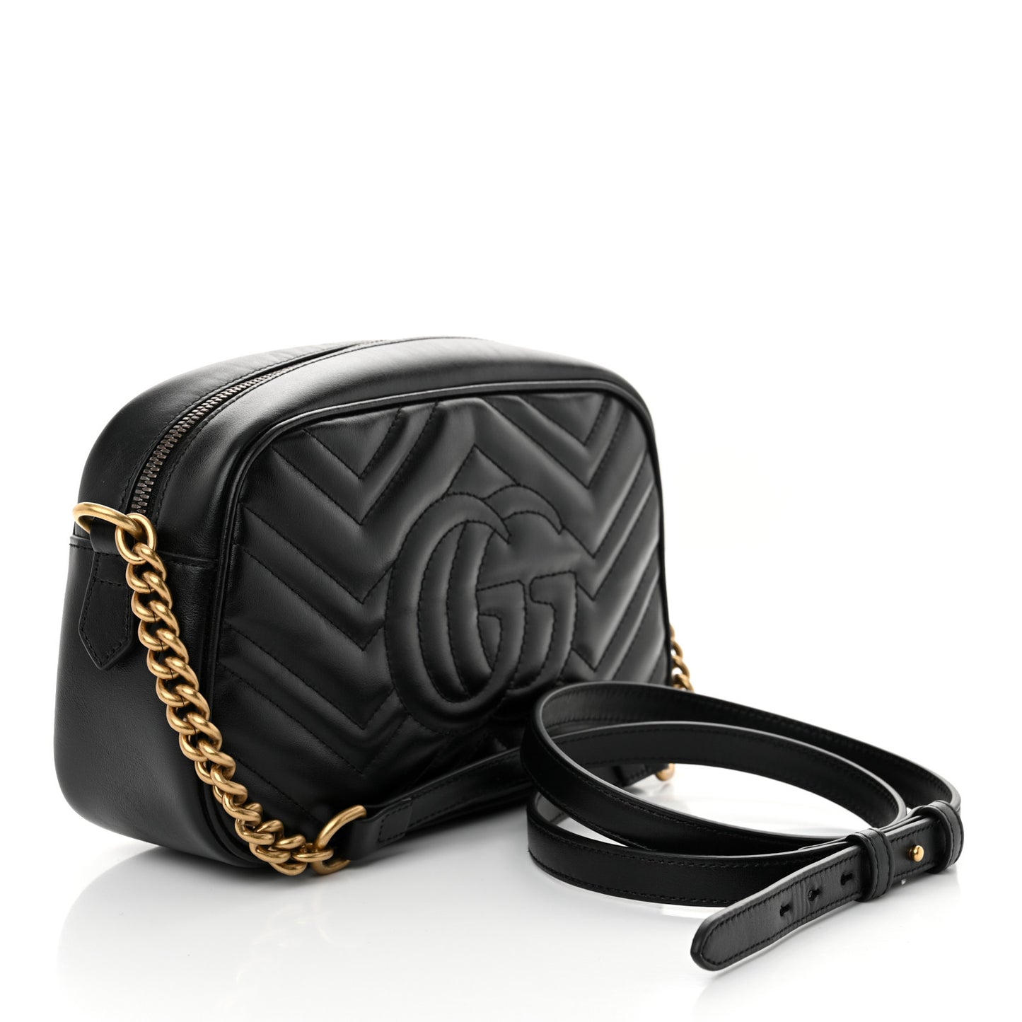 Calfskin Matelasse Small GG Marmont Chain Shoulder Bag Black