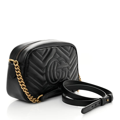 Gucci Calfskin Matelasse Small GG Marmont Chain Shoulder Bag Black 3 of 11