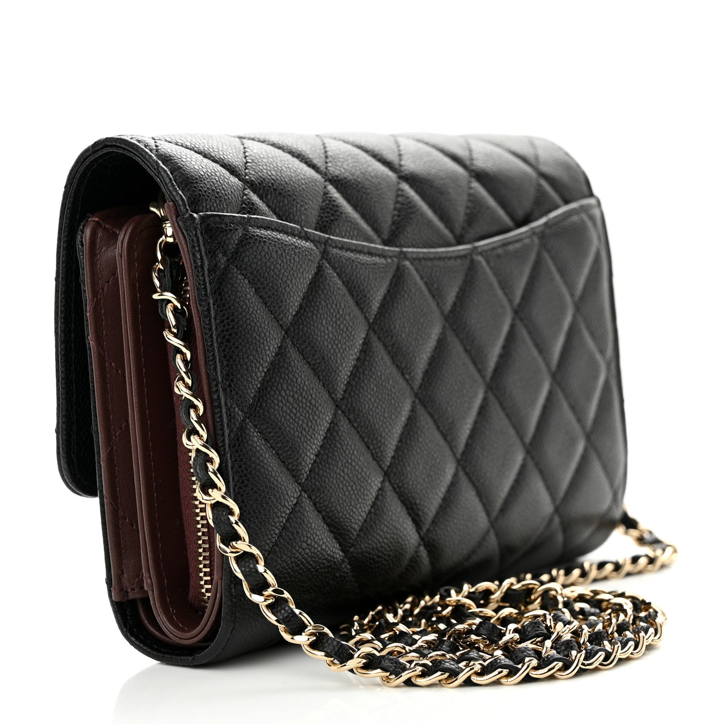 Caviar Quilted Compact Wallet On Chain WOC Black