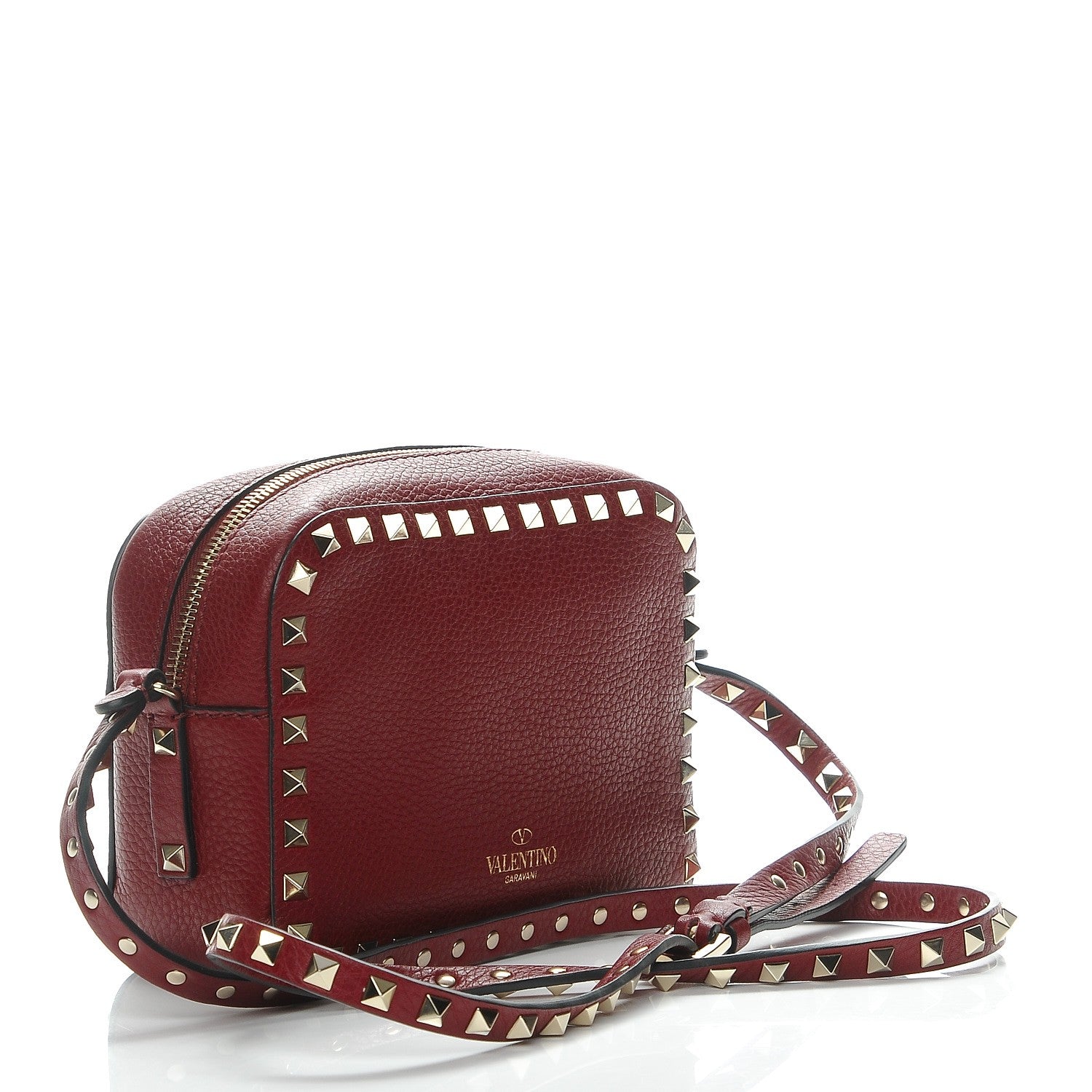 Valentino Garavani Pebbled Calfskin Rockstud Camera Crossbody Bag Rubino 3 of 6