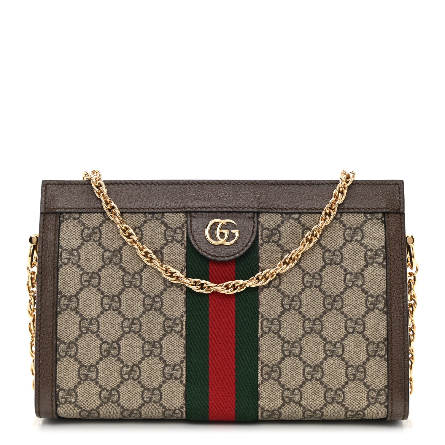 Gucci GG Supreme Monogram Web Small Ophidia Chain Shoulder Bag Brown 1 of 9