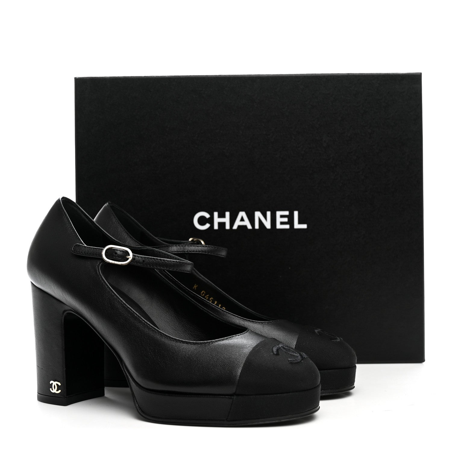 Chanel Lambskin Grosgrain Cap Toe CC Mary Jane Pumps 36 Black