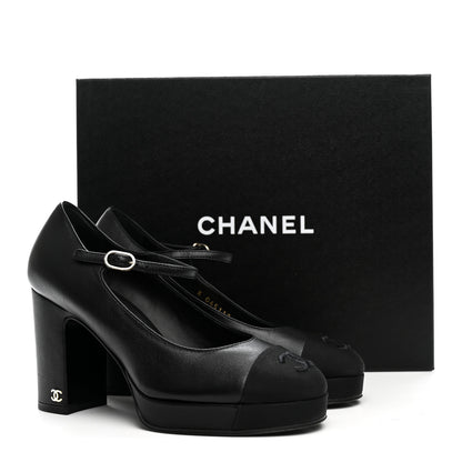 Chanel Lambskin Grosgrain Cap Toe CC Mary Jane Pumps 36 Black 10 of 10