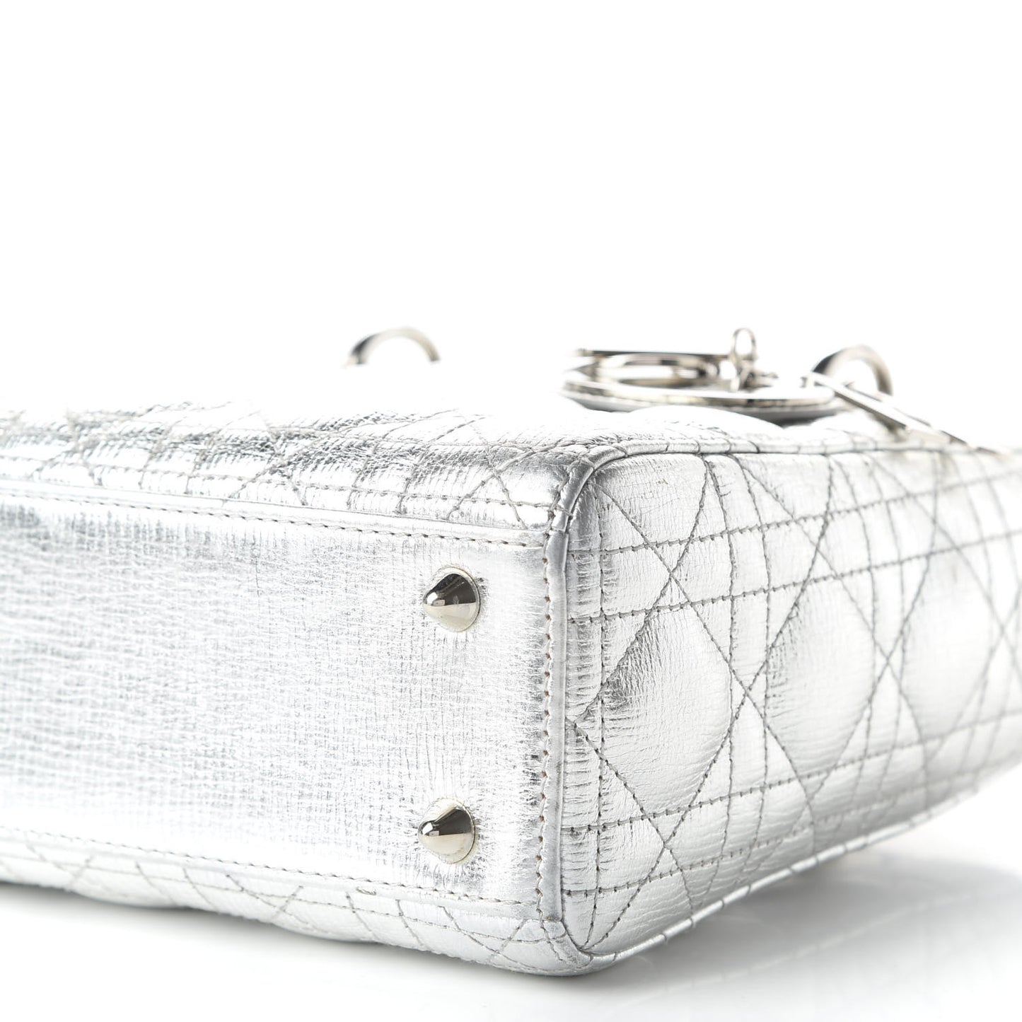 Metallic Grained Calfskin Cannage Small Lucky Badges My Lady Dior Silver