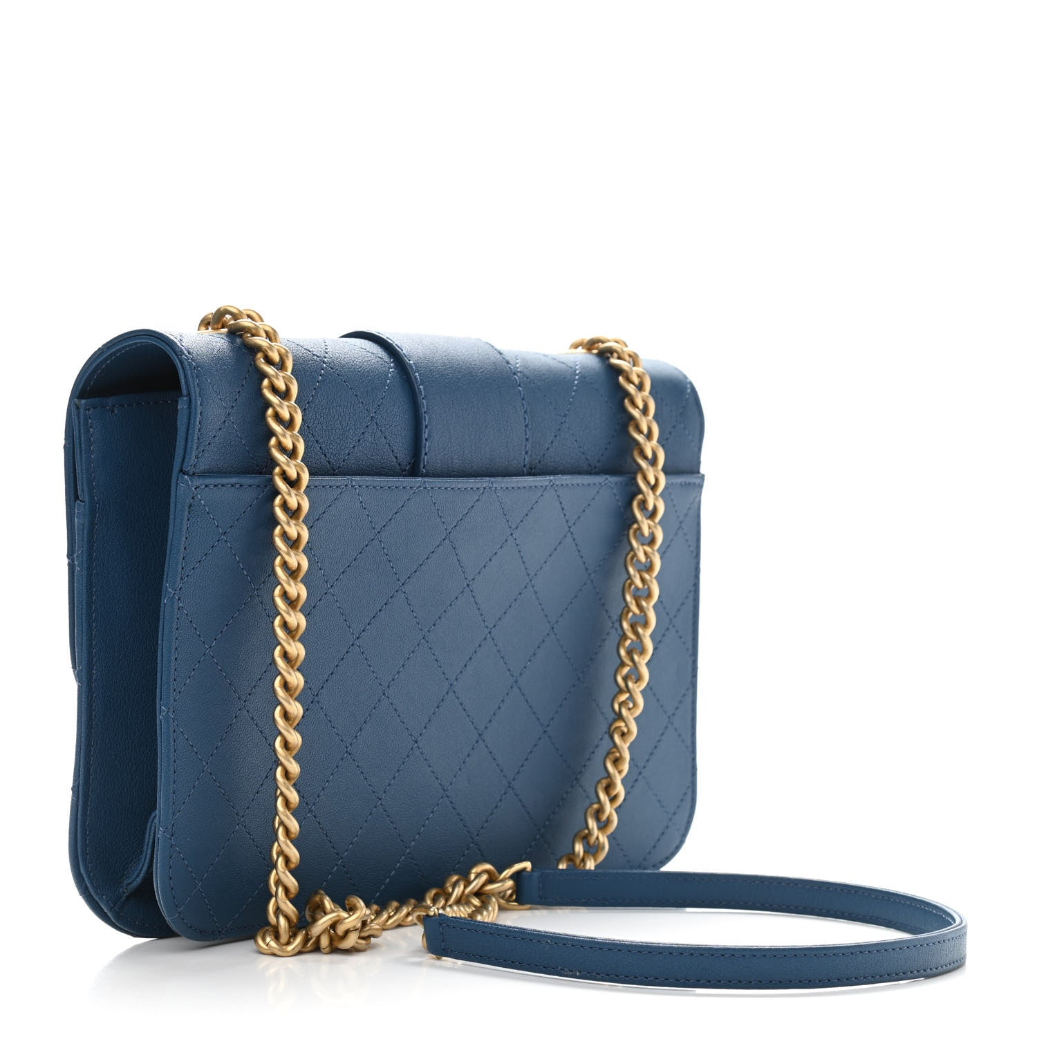 Chanel Sheepskin Stitched Chain Large Flap Bag Blue 3 of 10