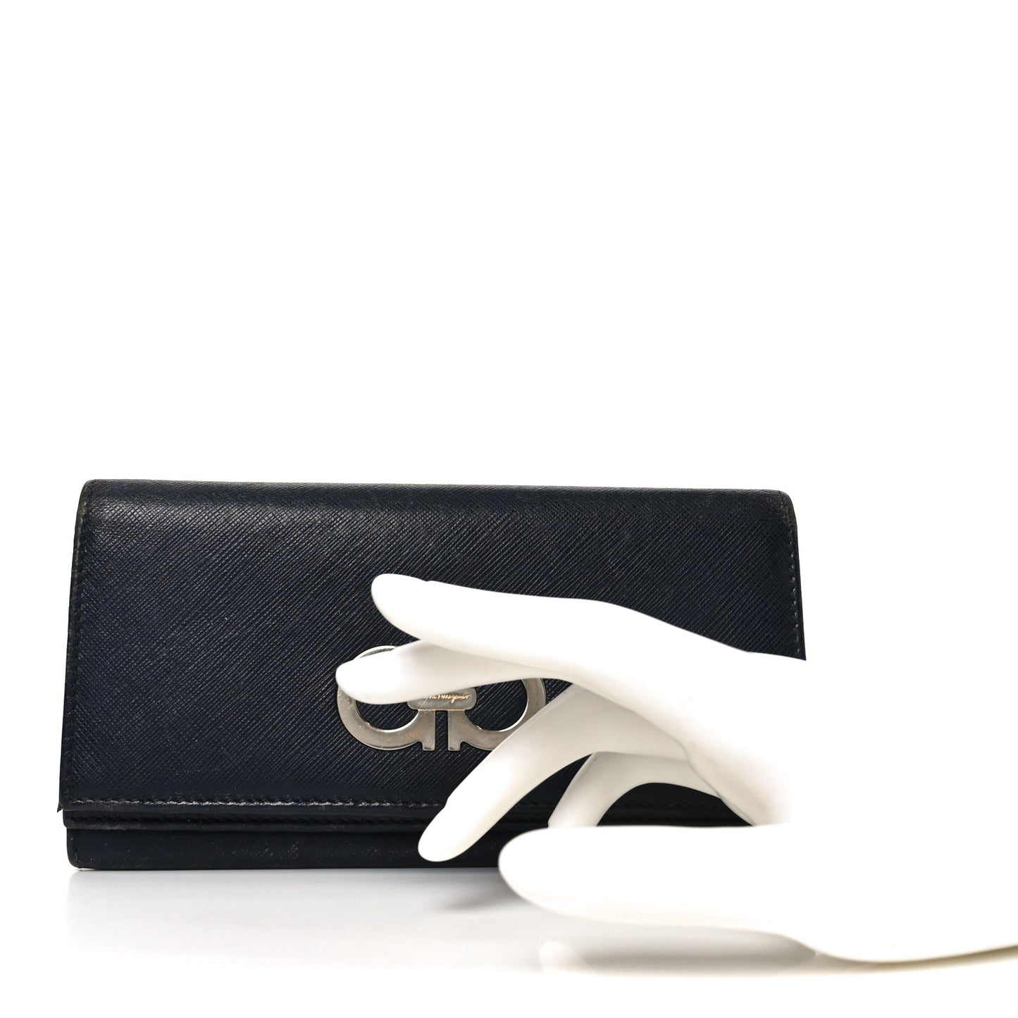 Hammered Calfskin Gancini Wallet Blue