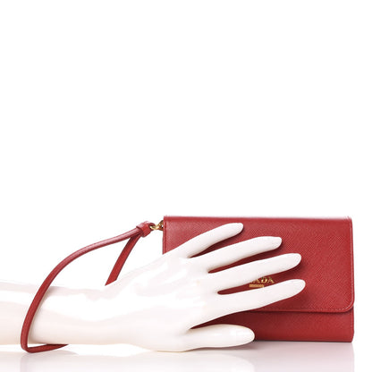 Prada Saffiano Metal Compact Wristlet Wallet Fuoco 2 of 10