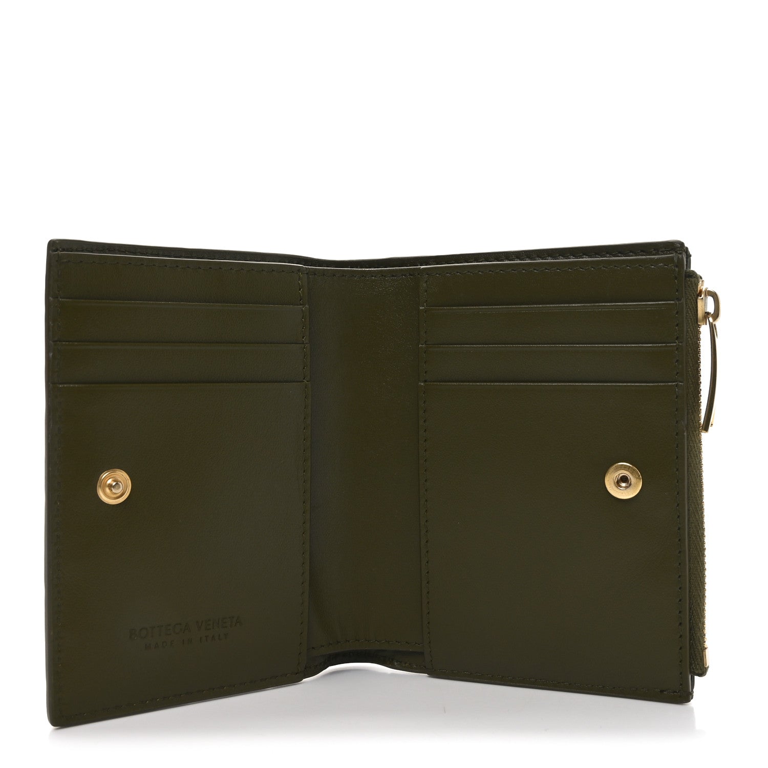 Bottega Veneta Nappa Intrecciato Small Bi-Fold Zip Wallet Kaki Fondent 5 of 6