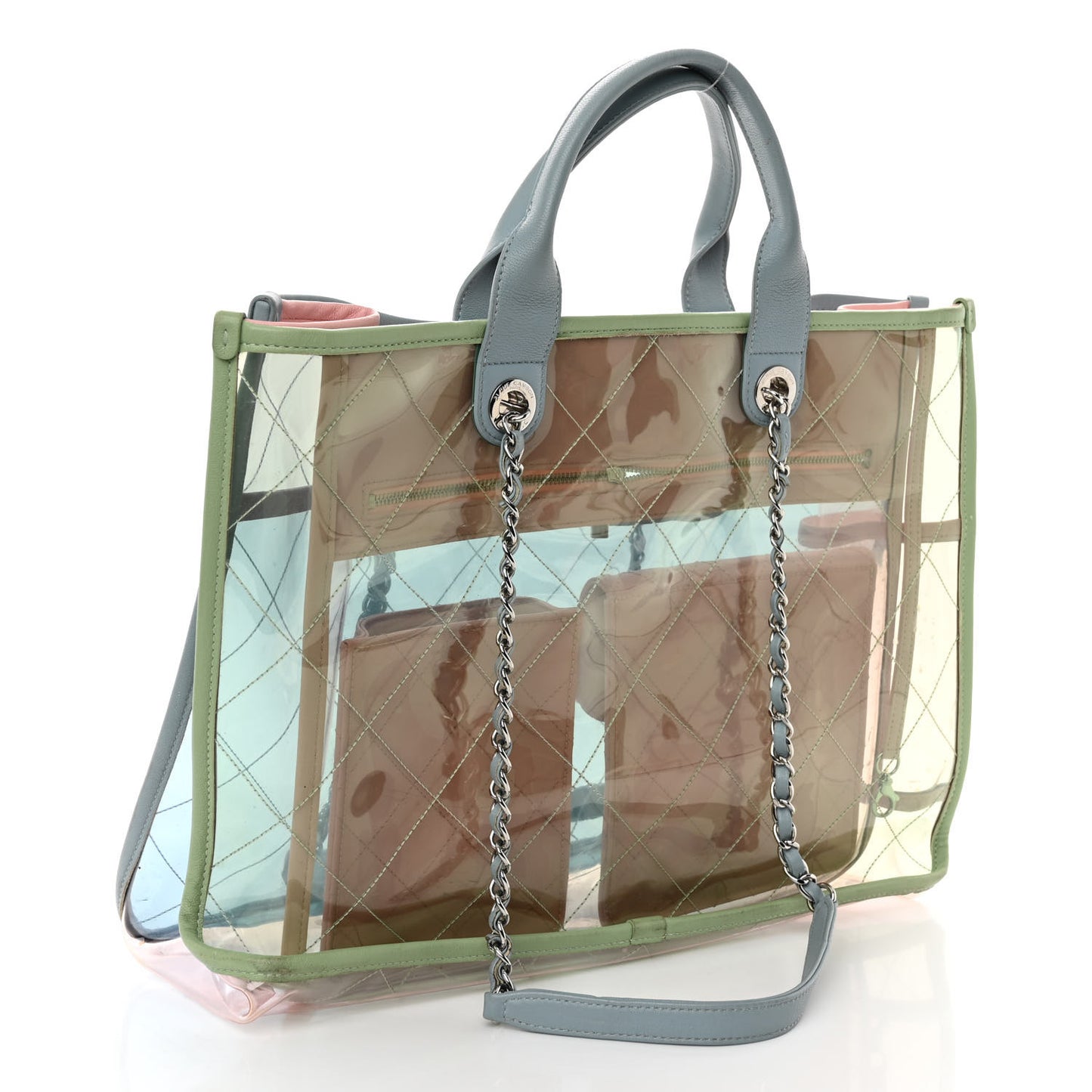 Lambskin PVC Quilted Medium Coco Splash Shopping Bag Blue Green Pink