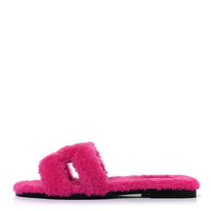 Hermes Woolskin Oran Sandals 38 Rose Fuchsia 1 of 4
