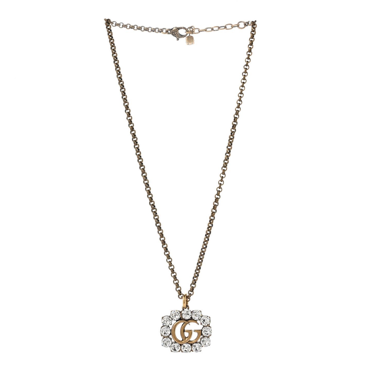 Crystal Embellished Double G Necklace Aged Gold