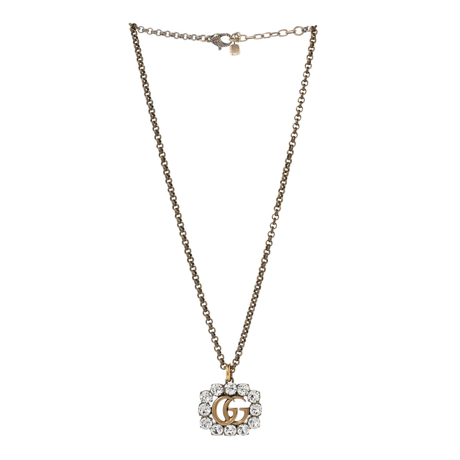 Gucci Crystal Embellished Double G Necklace Aged Gold 3 of 5
