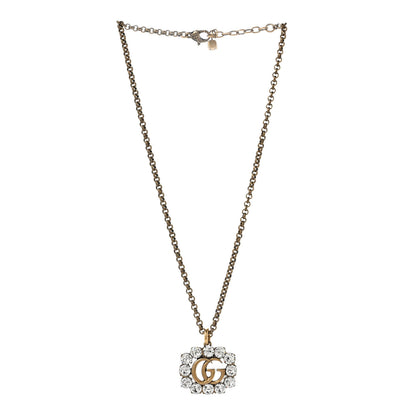 Gucci Crystal Embellished Double G Necklace Aged Gold 3 of 5