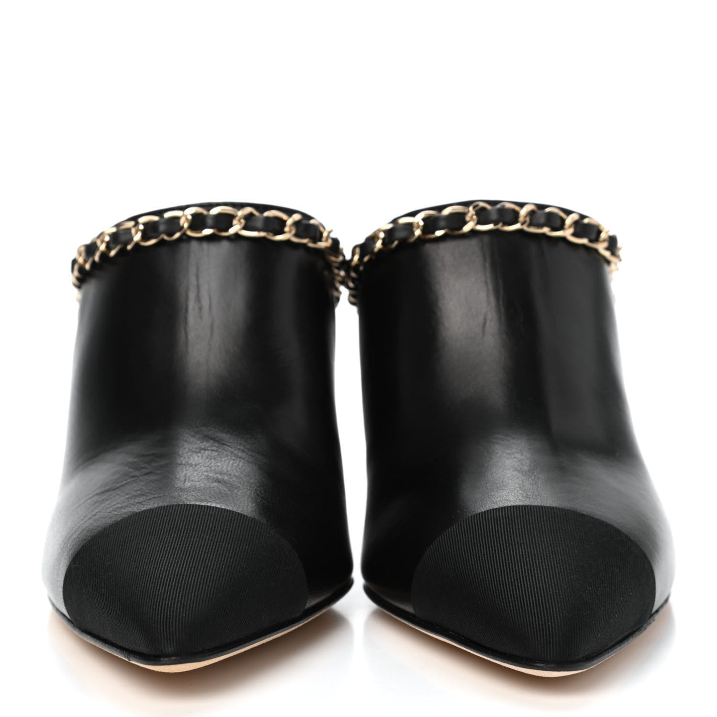 Lambskin Grosgrain Cap Toe Chain Mule 36.5 Black