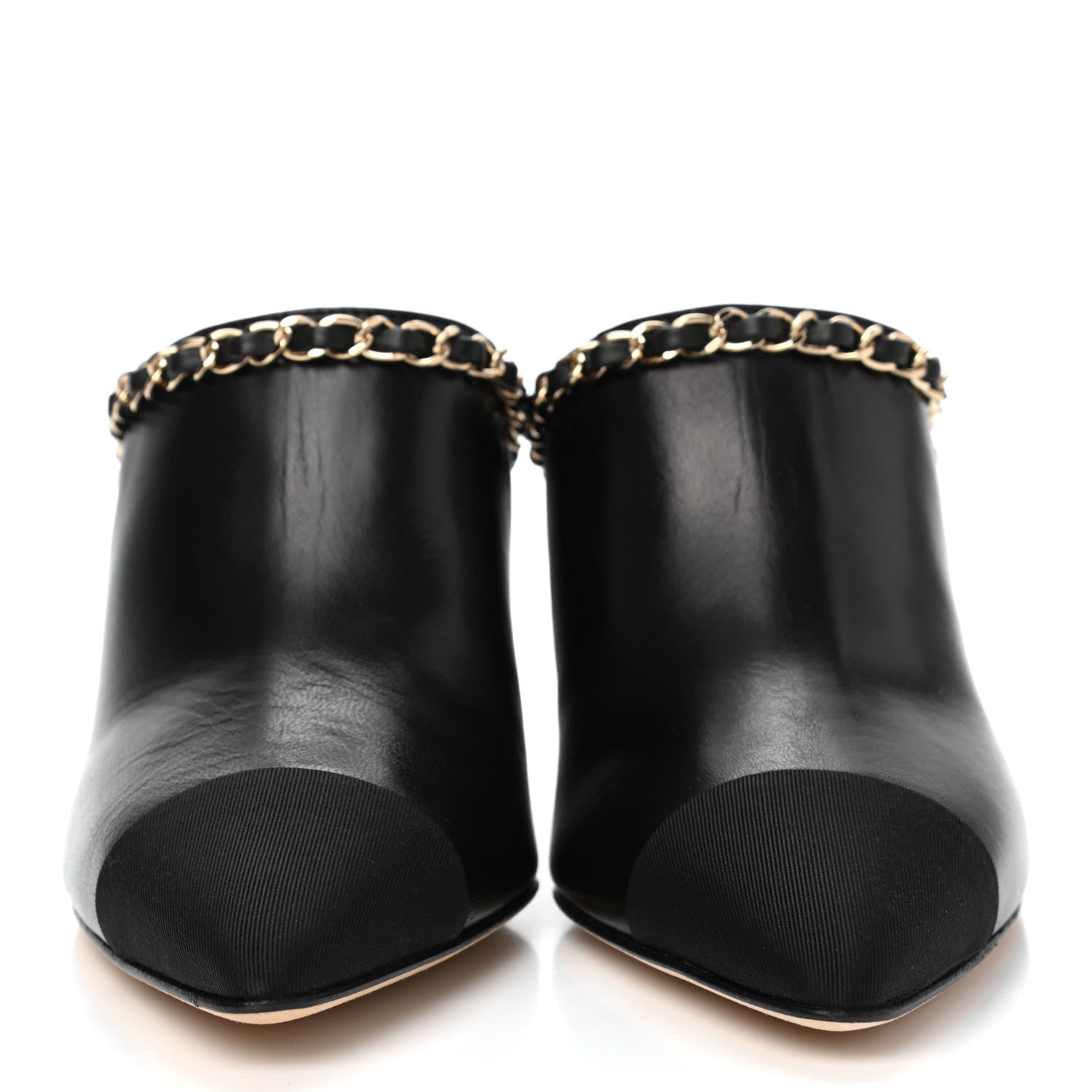 Chanel Lambskin Grosgrain Cap Toe Chain Mule 36.5 Black 2 of 12