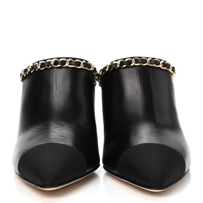 Chanel Lambskin Grosgrain Cap Toe Chain Mule 36.5 Black 2 of 12