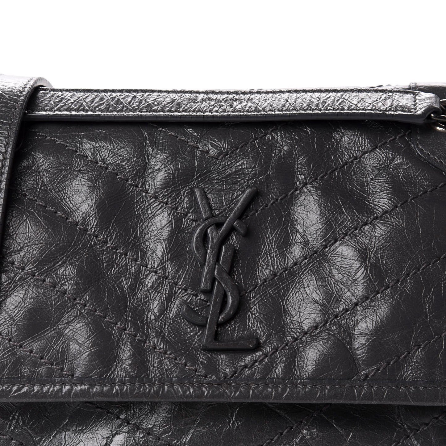 Crinkled Calfskin Matelasse Monogram Baby Niki Chain Satchel Storm