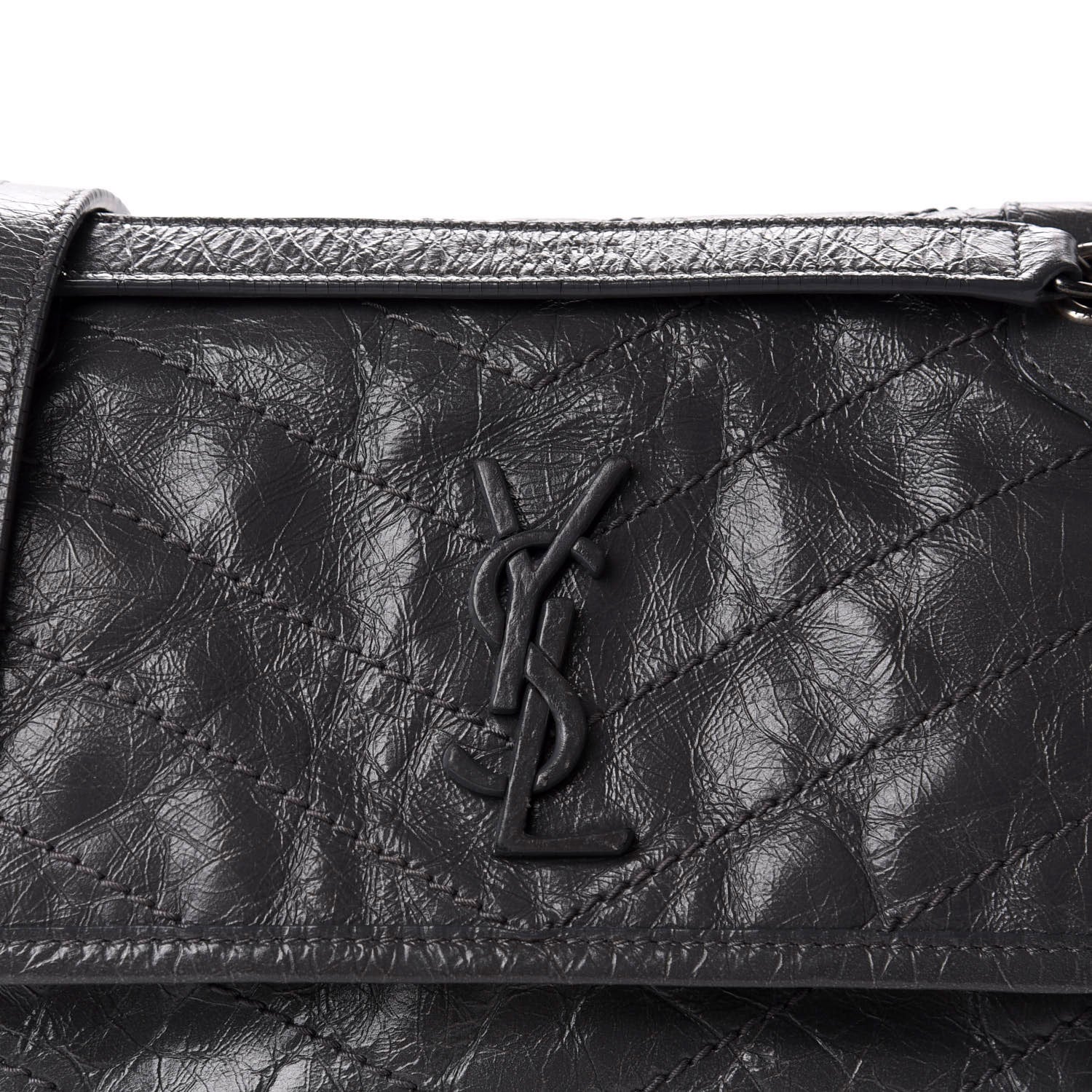 Saint Laurent Crinkled Calfskin Matelasse Monogram Baby Niki Chain Satchel Storm 11 of 11