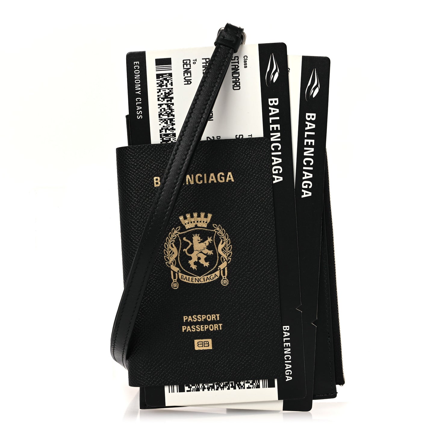 Textured Calfskin Passport Phone Holder Black