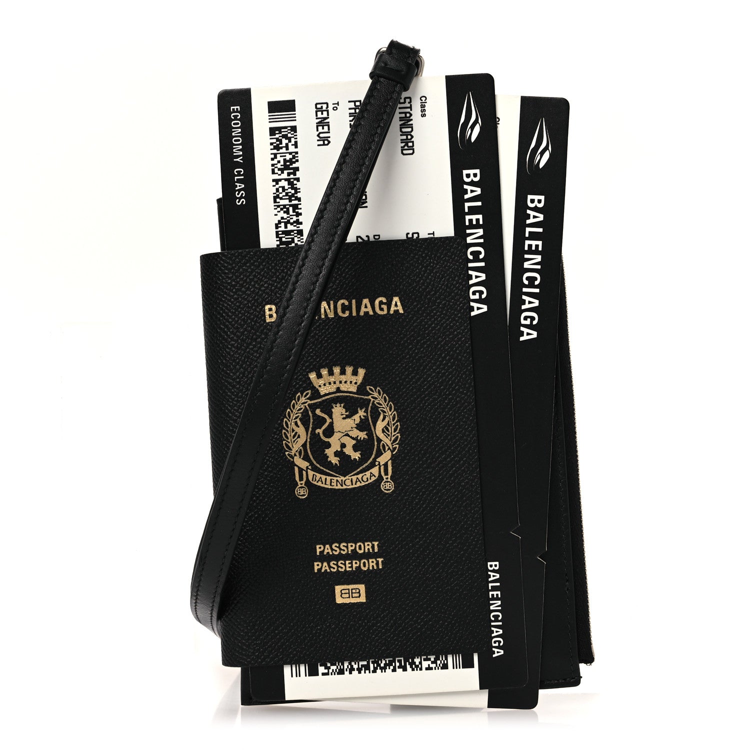 Balenciaga Textured Calfskin Passport Phone Holder Black 1 of 10