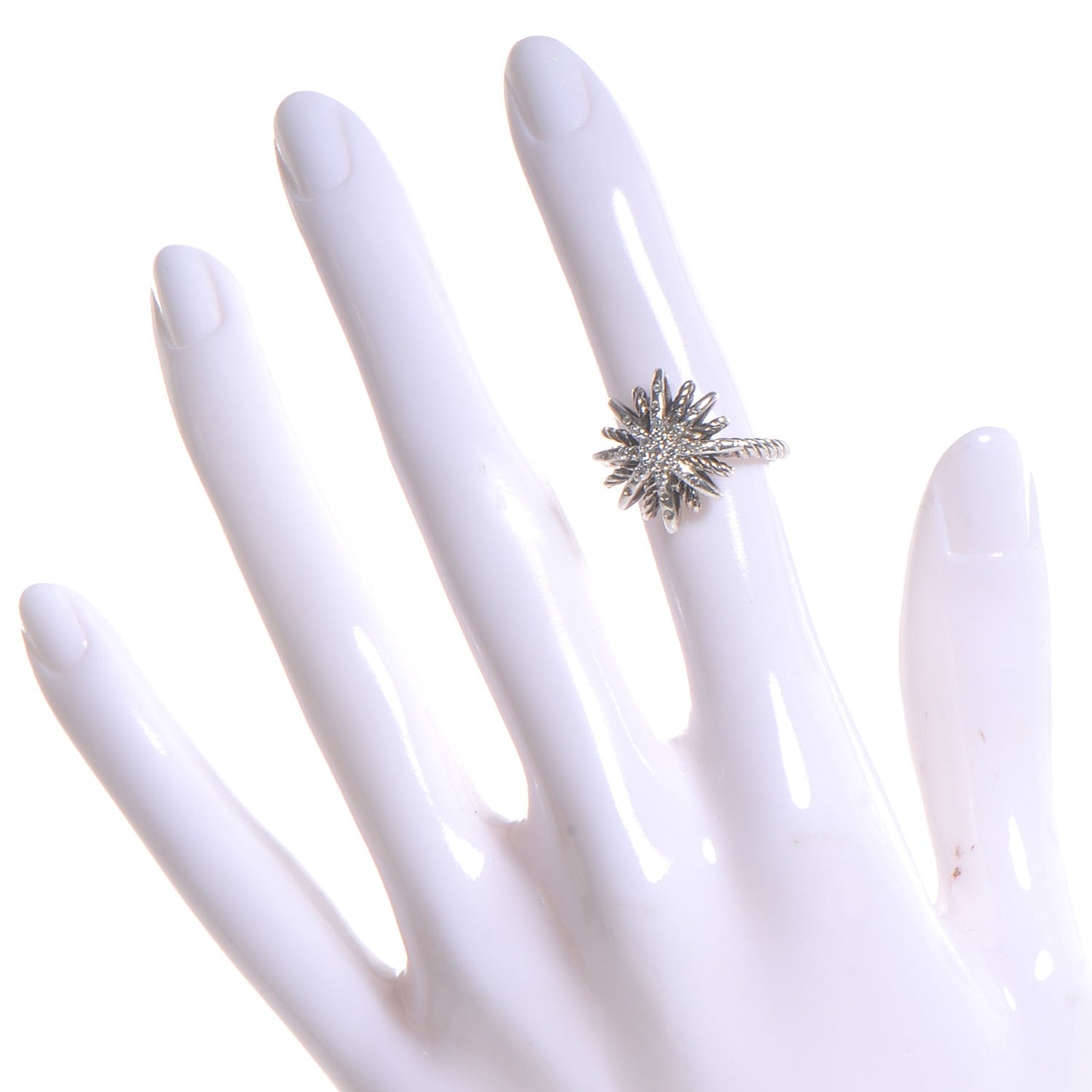 Sterling Silver Diamond 17mm Starburst Ring 49 5