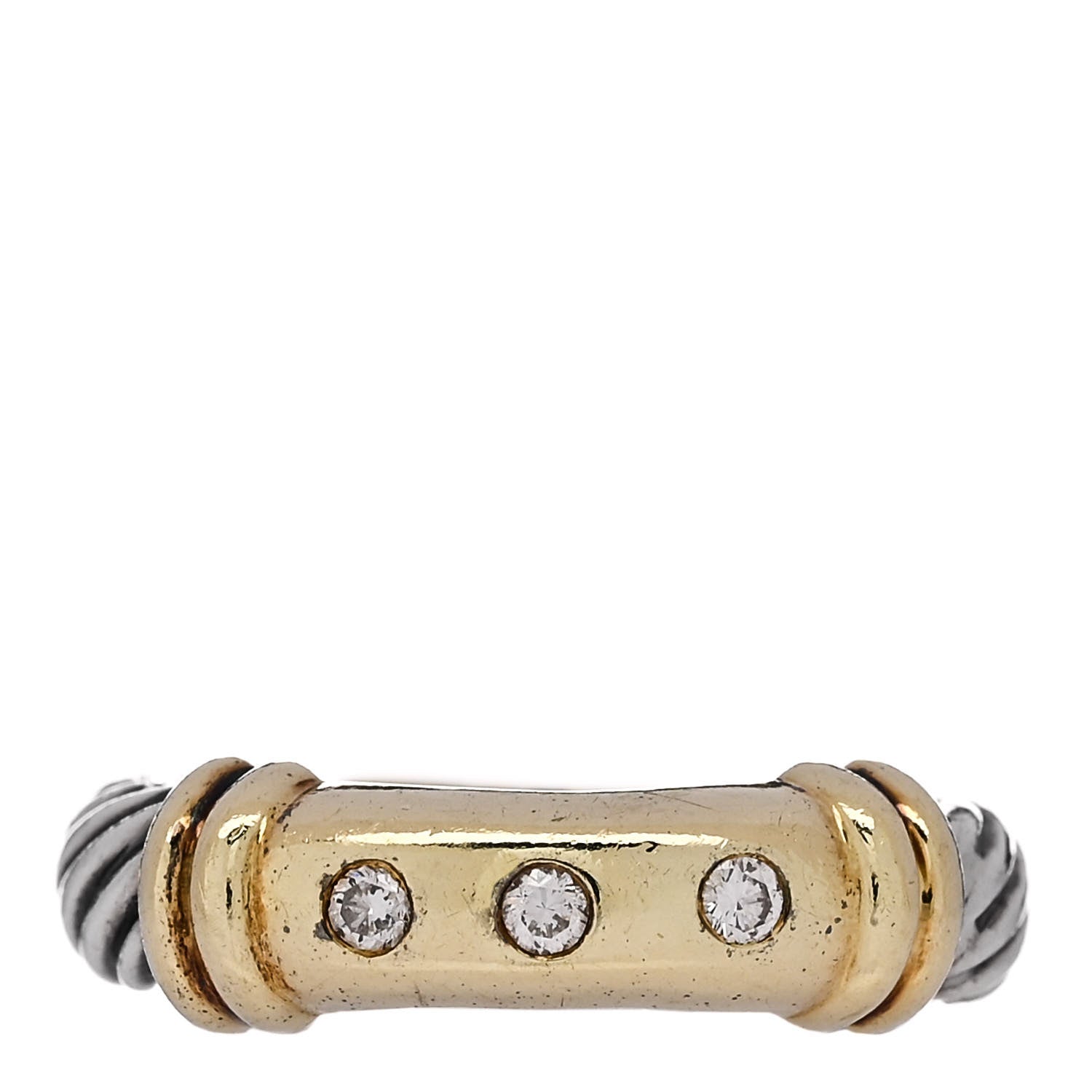 David Yurman Sterling Silver 14K Yellow Gold 3 Diamond Metro Cable Ring 53 6.5 1 of 5