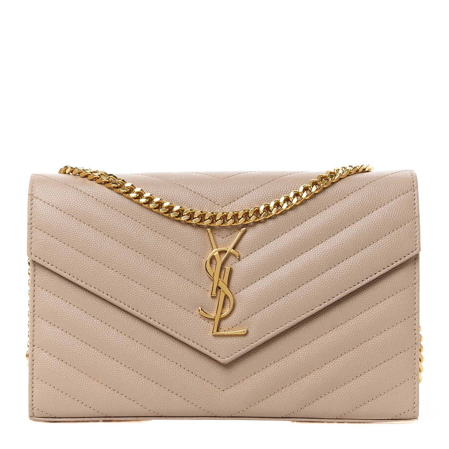 Grain De Poudre Matelasse Chevron Monogram Chain Wallet Dark Beige