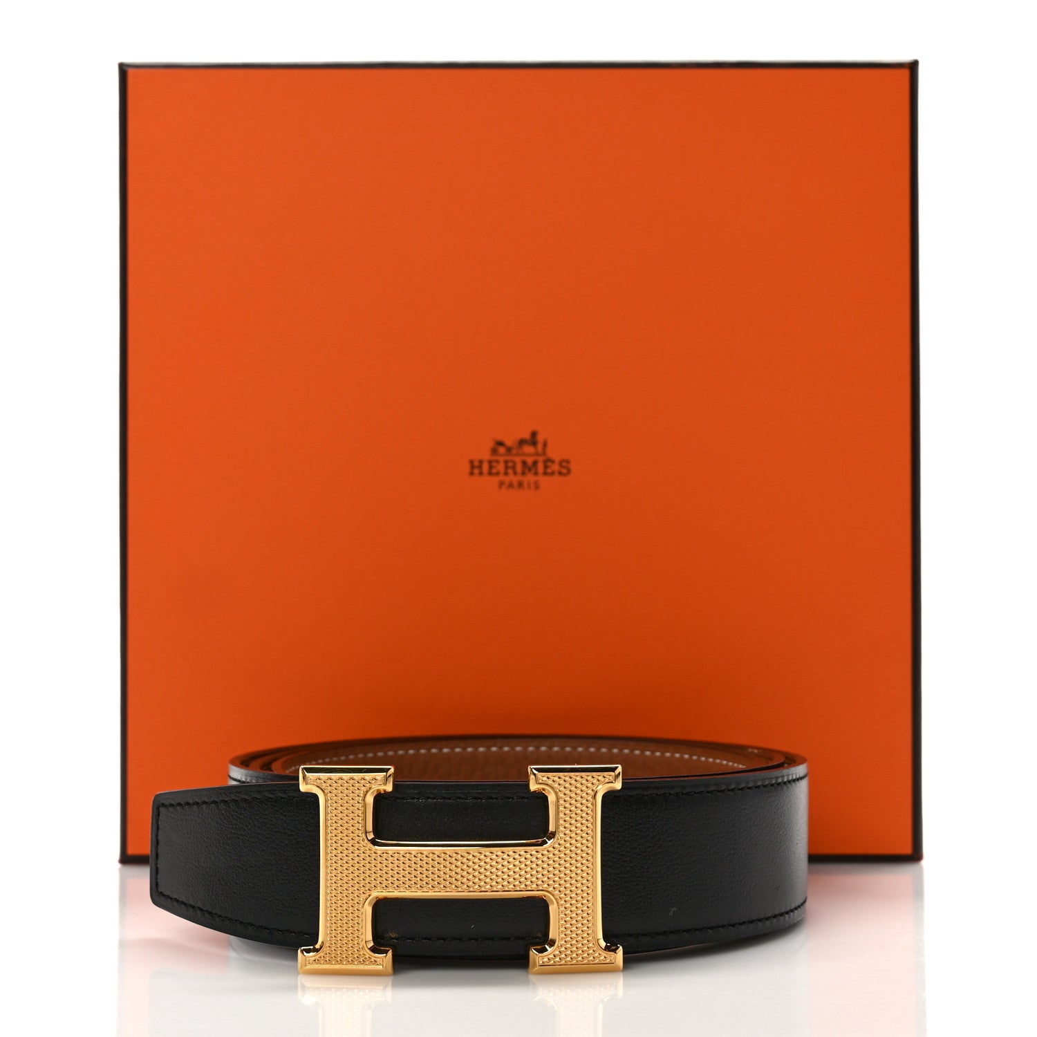 Hermes Box Togo 32mm Guilloche H Belt 100 40 Black Gold 5 of 5
