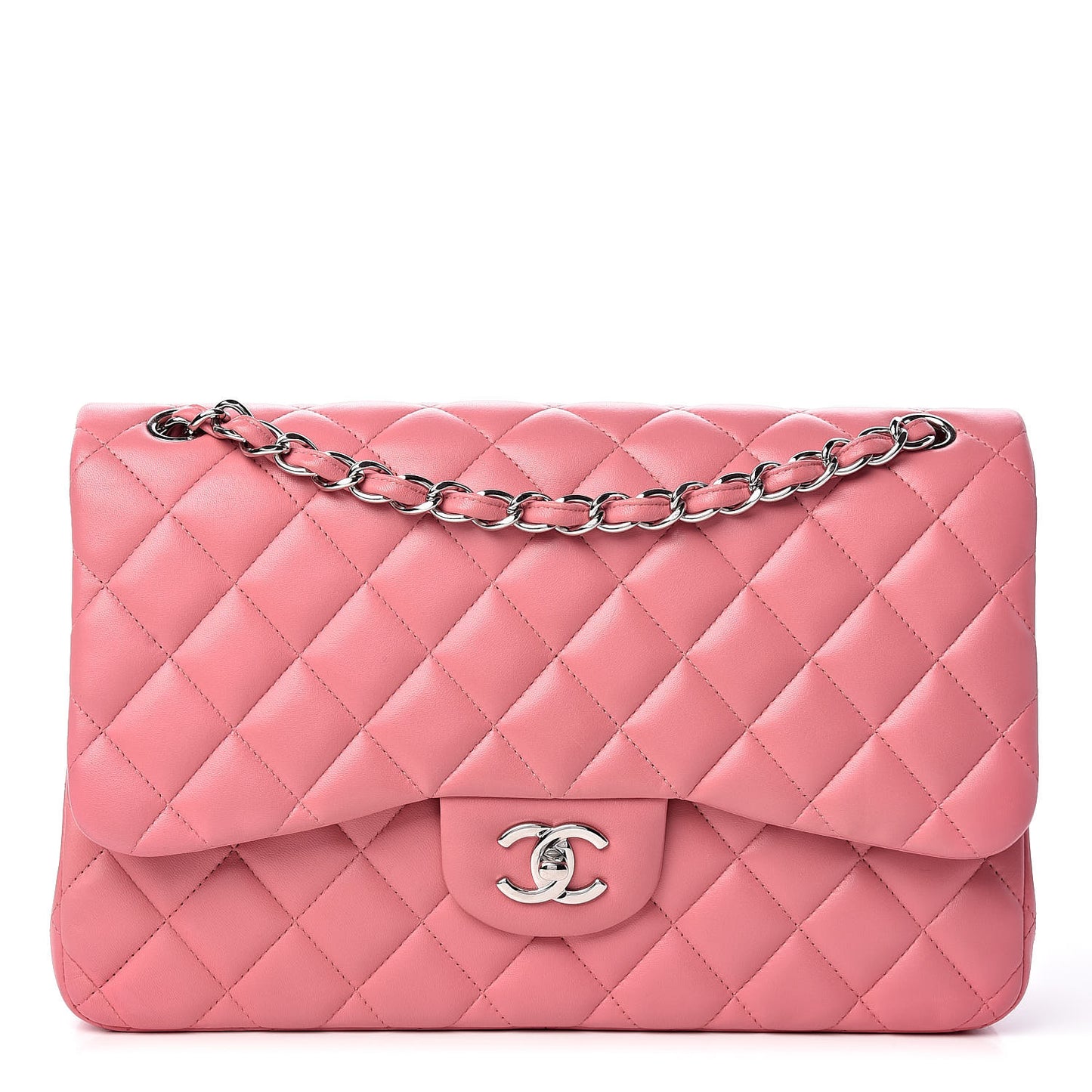 Lambskin Quilted Jumbo Double Flap Pink