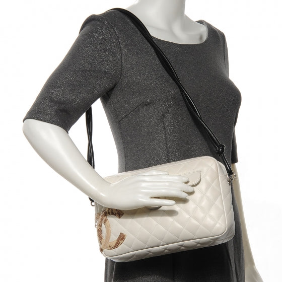 Calfskin Python Quilted Cambon Camera Case White