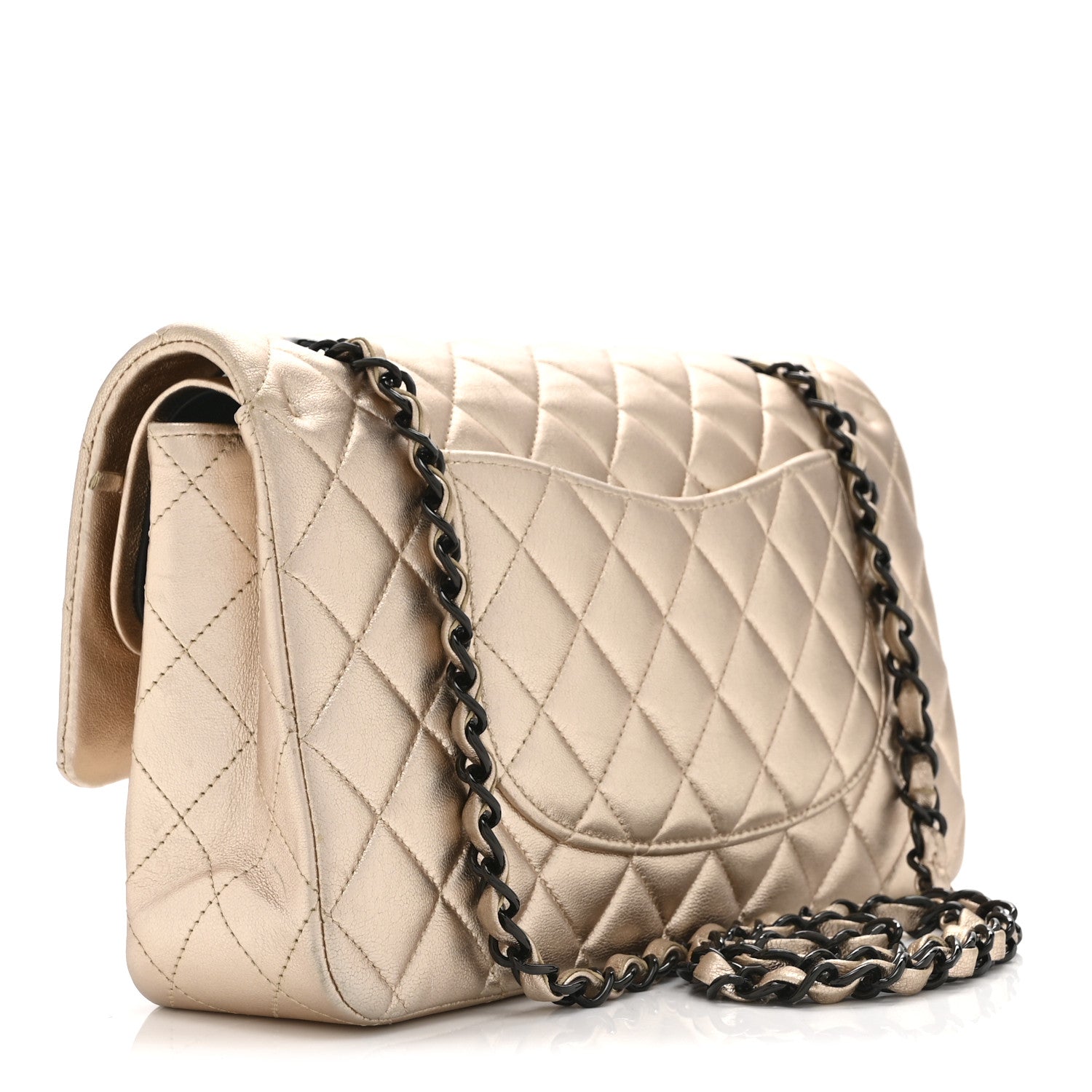 Chanel Metallic Lambskin Quilted Medium Double Flap Gold Black 3 of 10