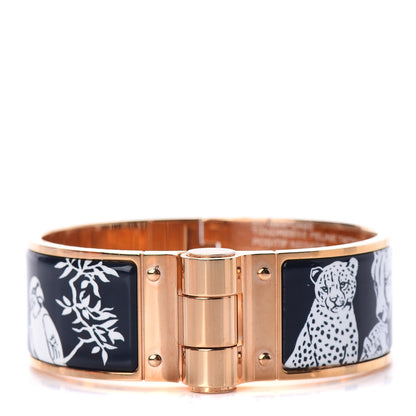 Hermes Enamel Printed Wide Charniere Tendresse Feline Tattoo Hinged Bracelet S Positif Negatif 1 of 6