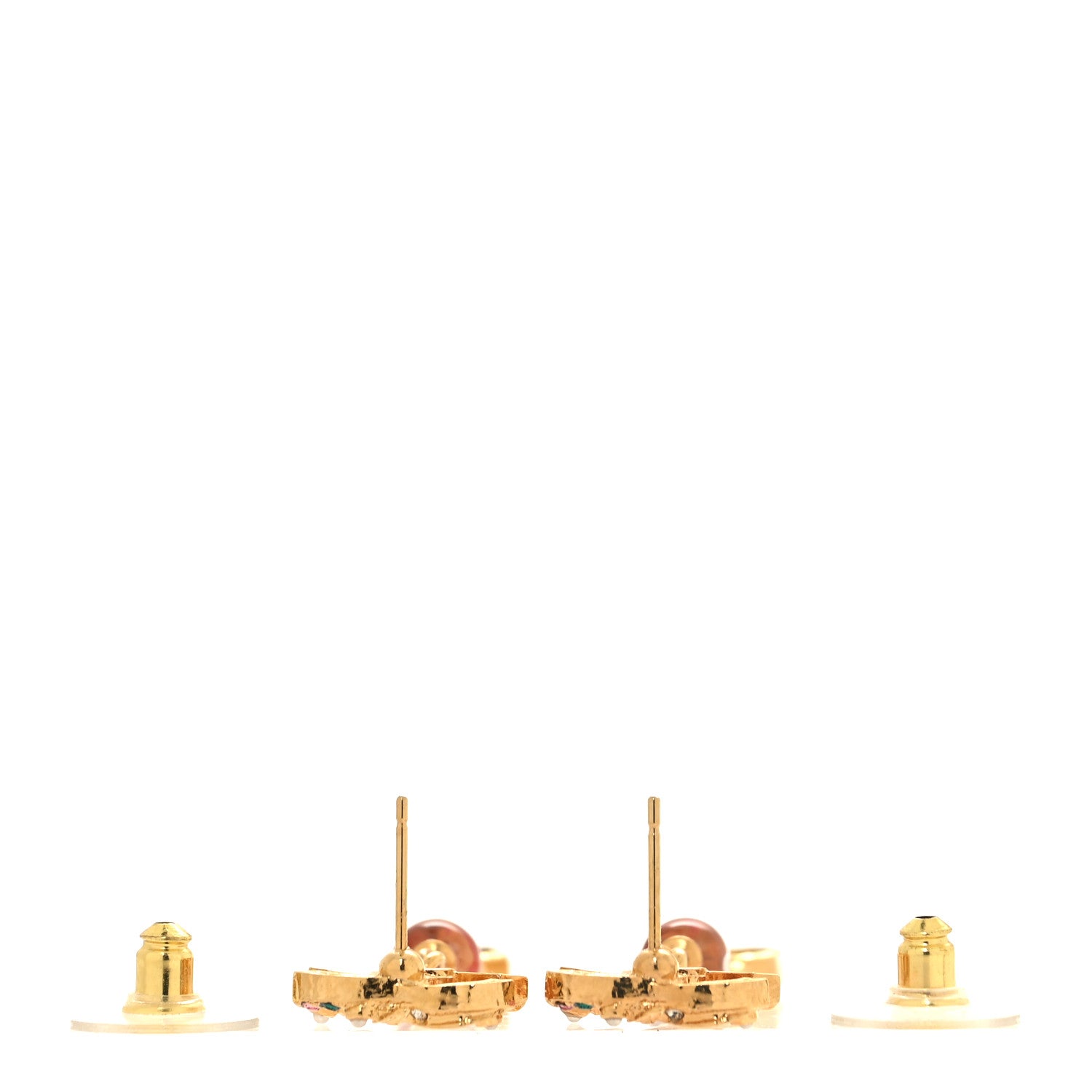 Chanel Crystal Pearl Glitter CC Drop Earrings Gold Green Pink 3 of 4
