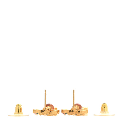 Chanel Crystal Pearl Glitter CC Drop Earrings Gold Green Pink 3 of 4