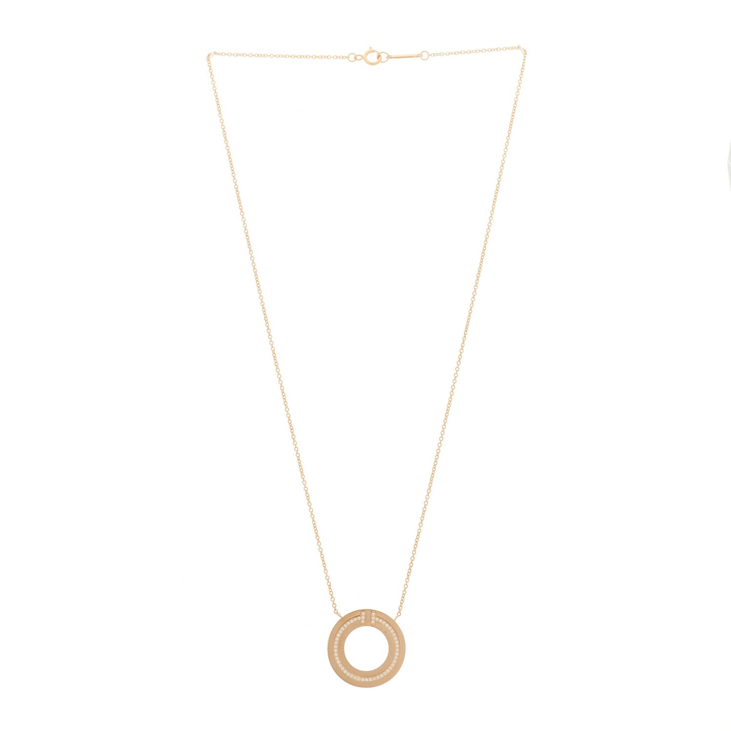 18K Rose Gold Diamond T Circle Pendant Necklace