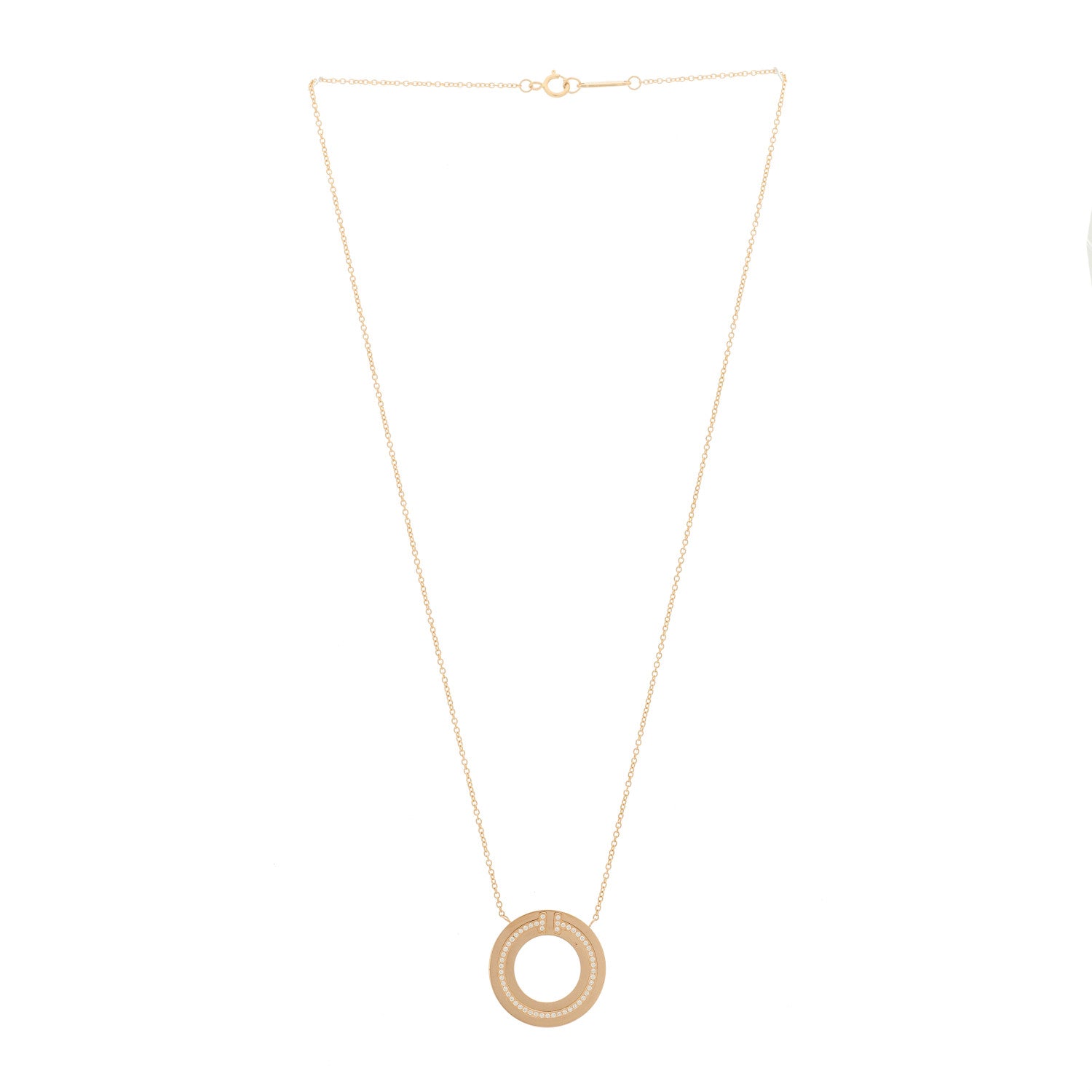Tiffany 18K Rose Gold Diamond T Circle Pendant Necklace 3 of 6