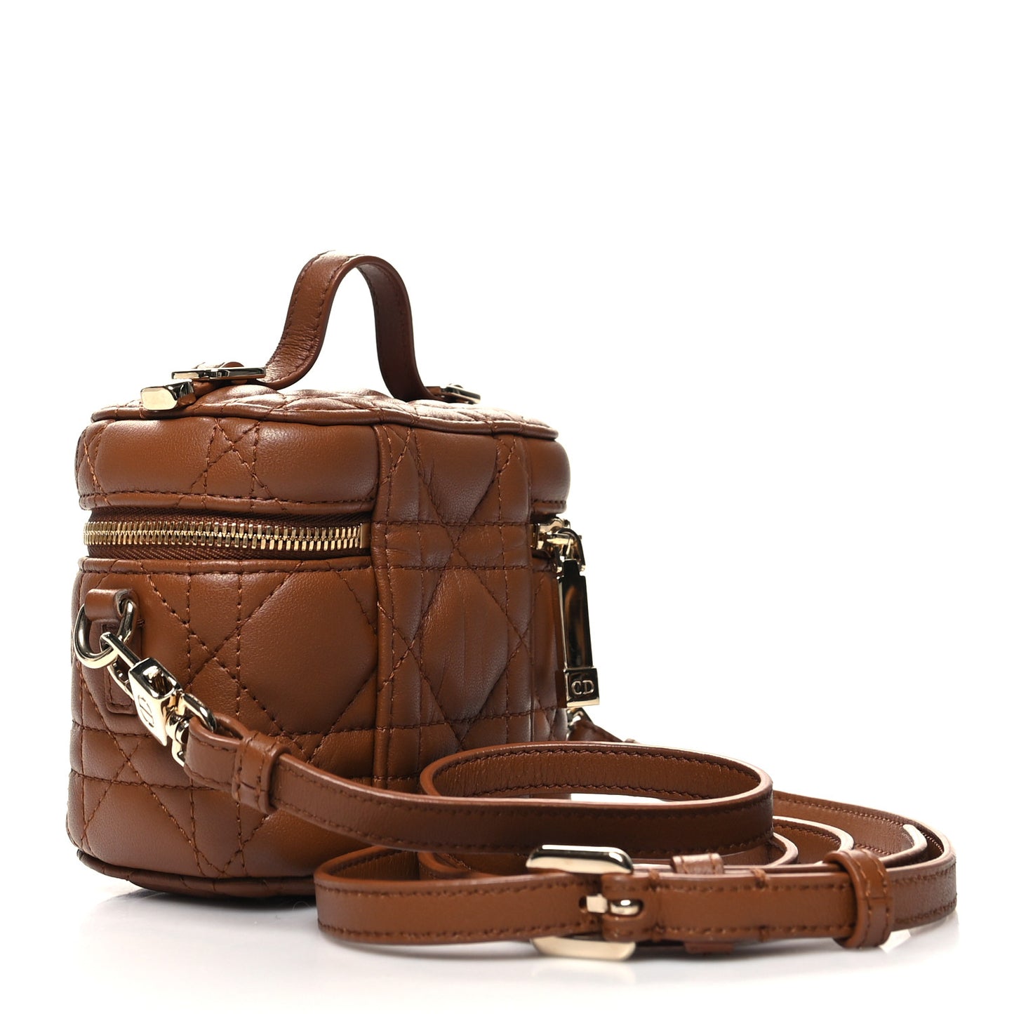 Lambskin Cannage Micro Lady Dior Vanity Case Cognac
