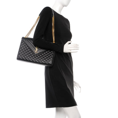 Saint Laurent Grain De Poudre Textured Mixed Matelasse Large Triquilt Monogram Satchel Black 2 of 7