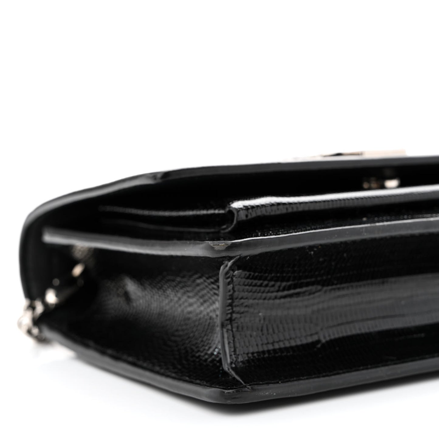 Calfskin Lizard Embossed Monogram Sunset Chain Wallet Black