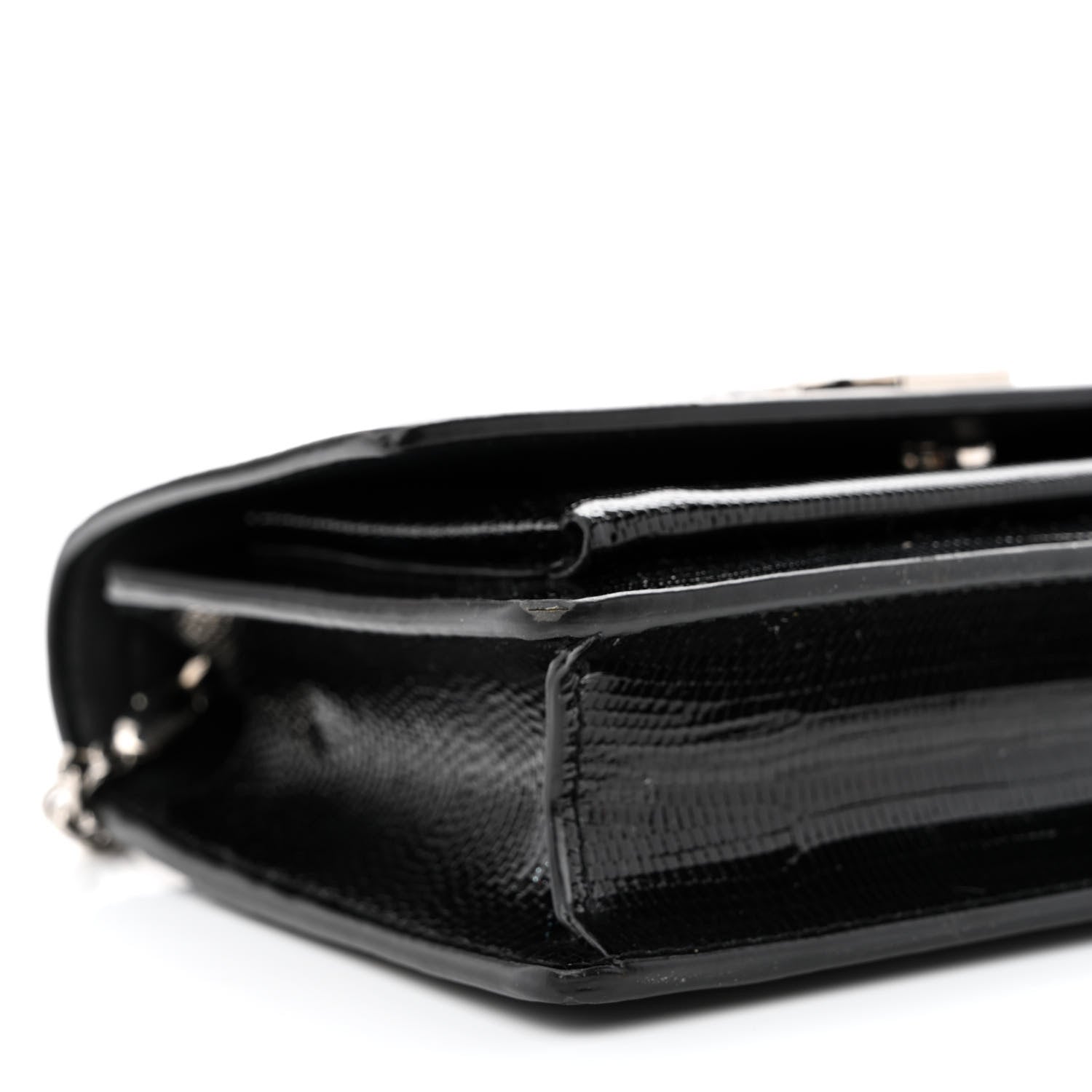 Saint Laurent Calfskin Lizard Embossed Monogram Sunset Chain Wallet Black 9 of 11