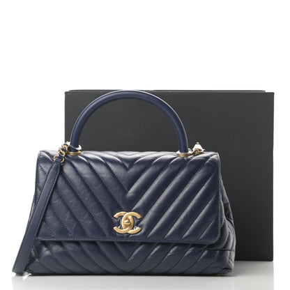 Chanel Aged Calfskin Chevron Quilted Small Coco Handle Flap Navy 11 of 11