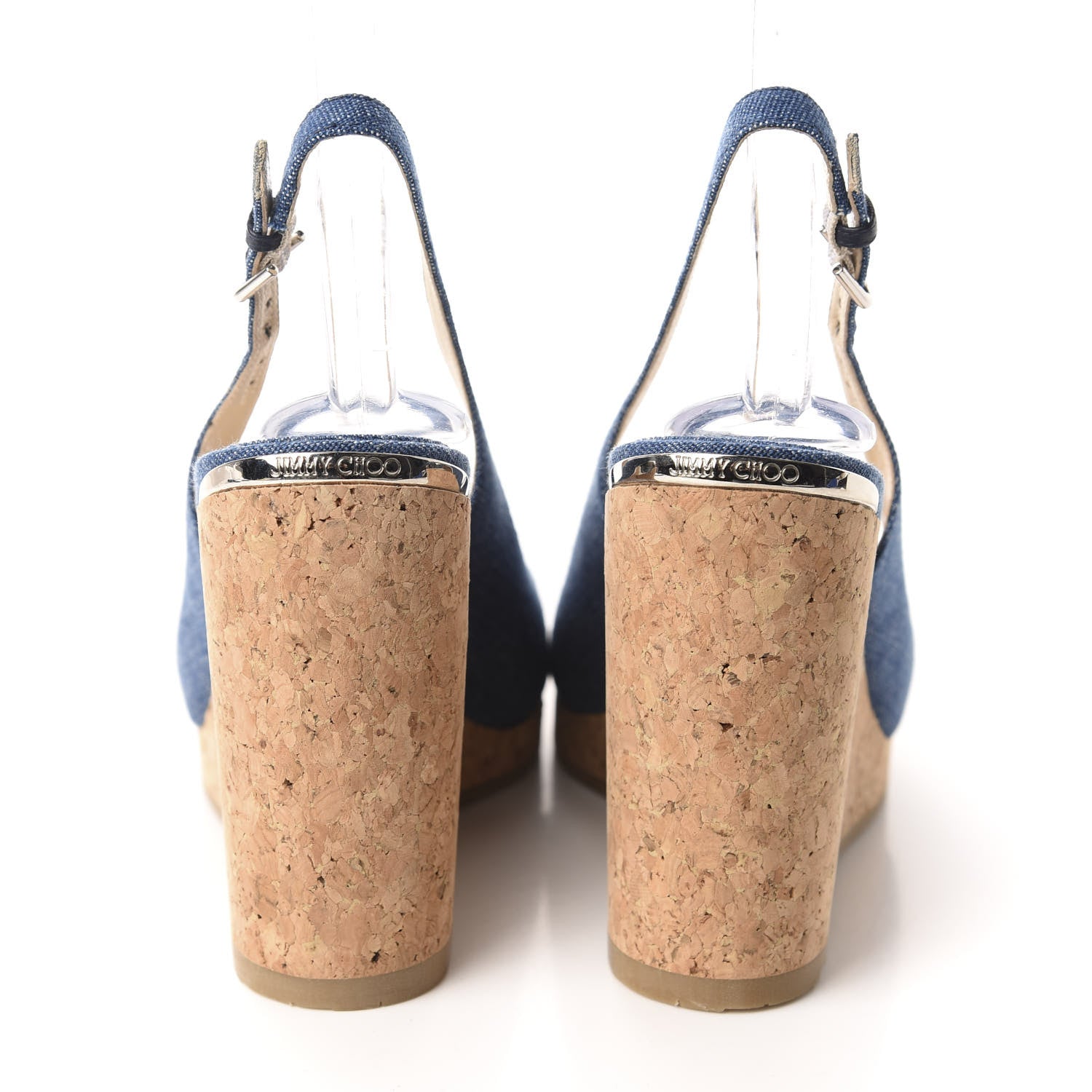 Jimmy Choo Denim Amely 105 Slingback Wedge Sandals 39.5 Navy 5 of 9