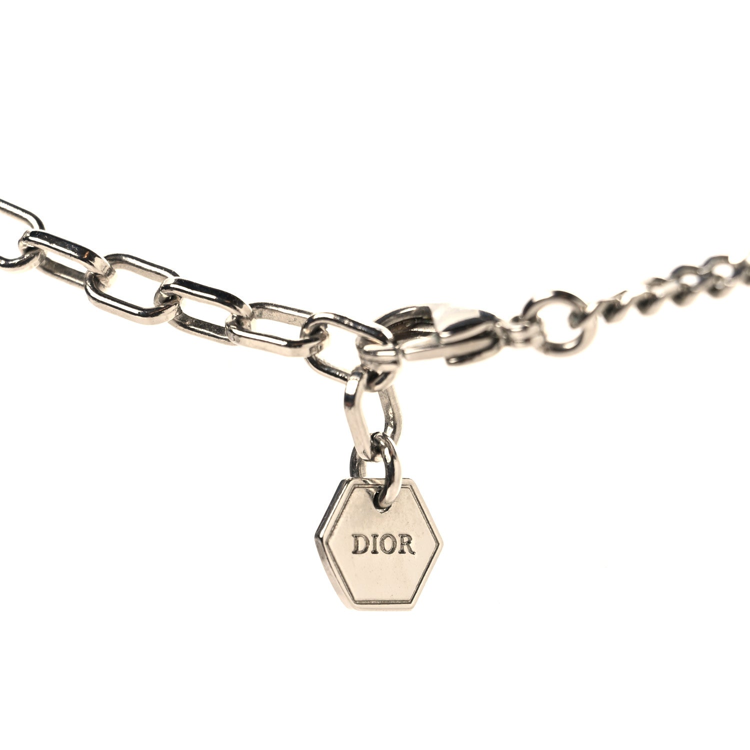 Christian Dior Oblique Pendant Necklace Silver Gold 1918314