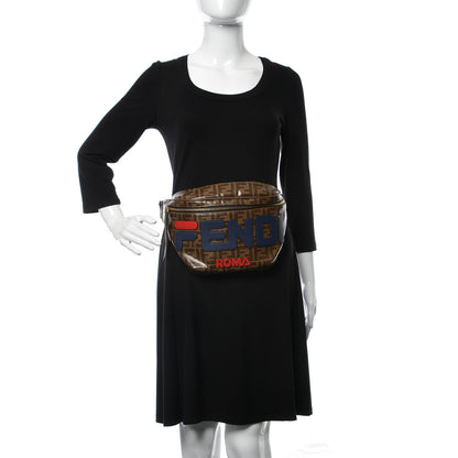 Fendi X FILA Glazed Fabric Vitello Century FF 1974 Mania Belt Bag Mogano Panna Blueberry 2 of 9