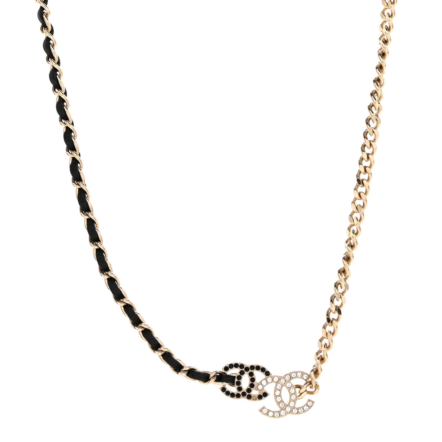 Chanel Lambskin Crystal CC Chain Choker Necklace Black Gold 1 of 6