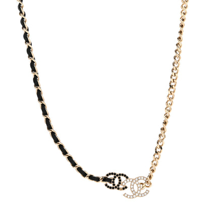 Chanel Lambskin Crystal CC Chain Choker Necklace Black Gold 1 of 6
