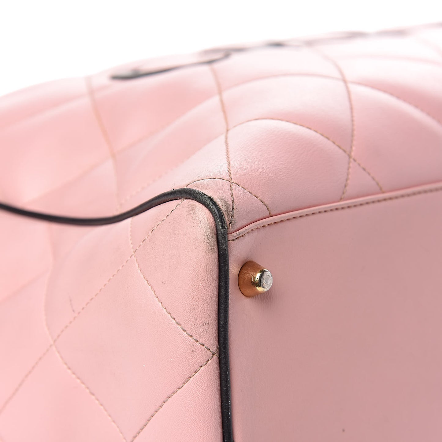 Calfskin Quilted Large Bowler Pink