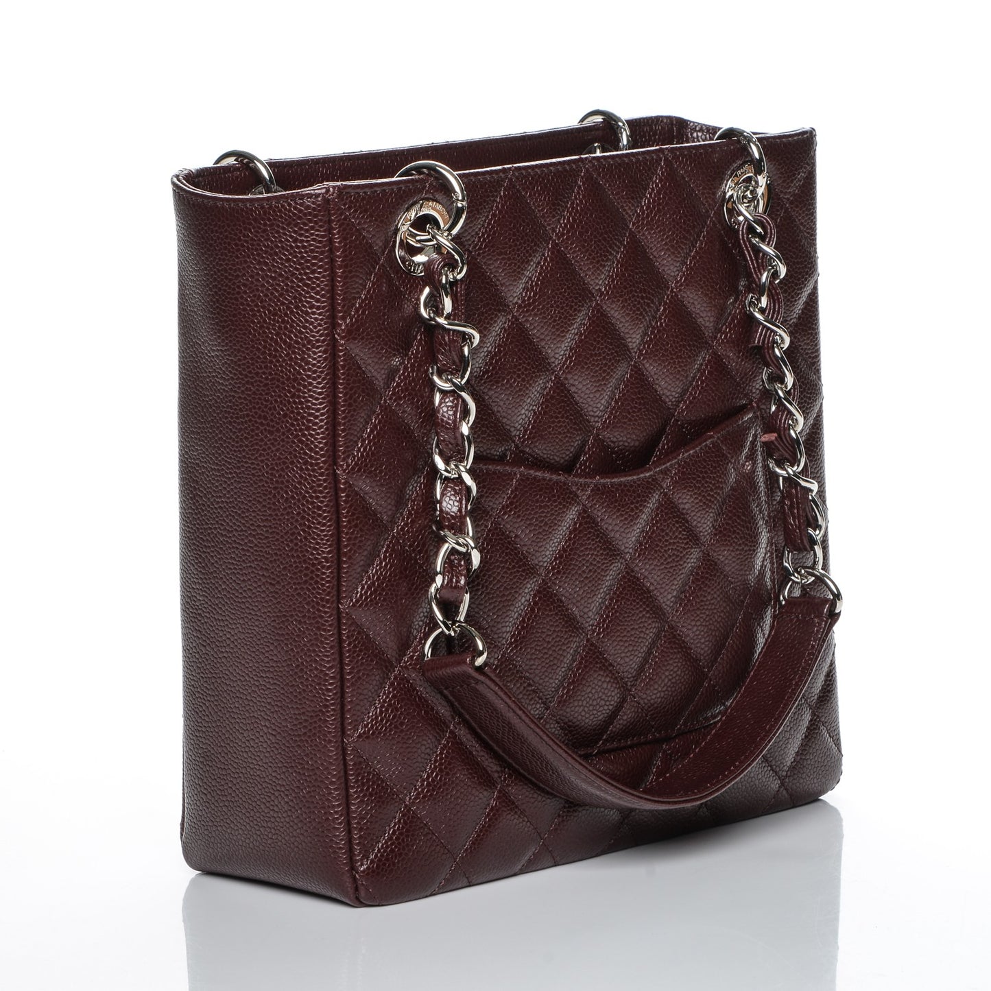 Caviar Quilted Petit Shopping Tote PST Dark Burgundy
