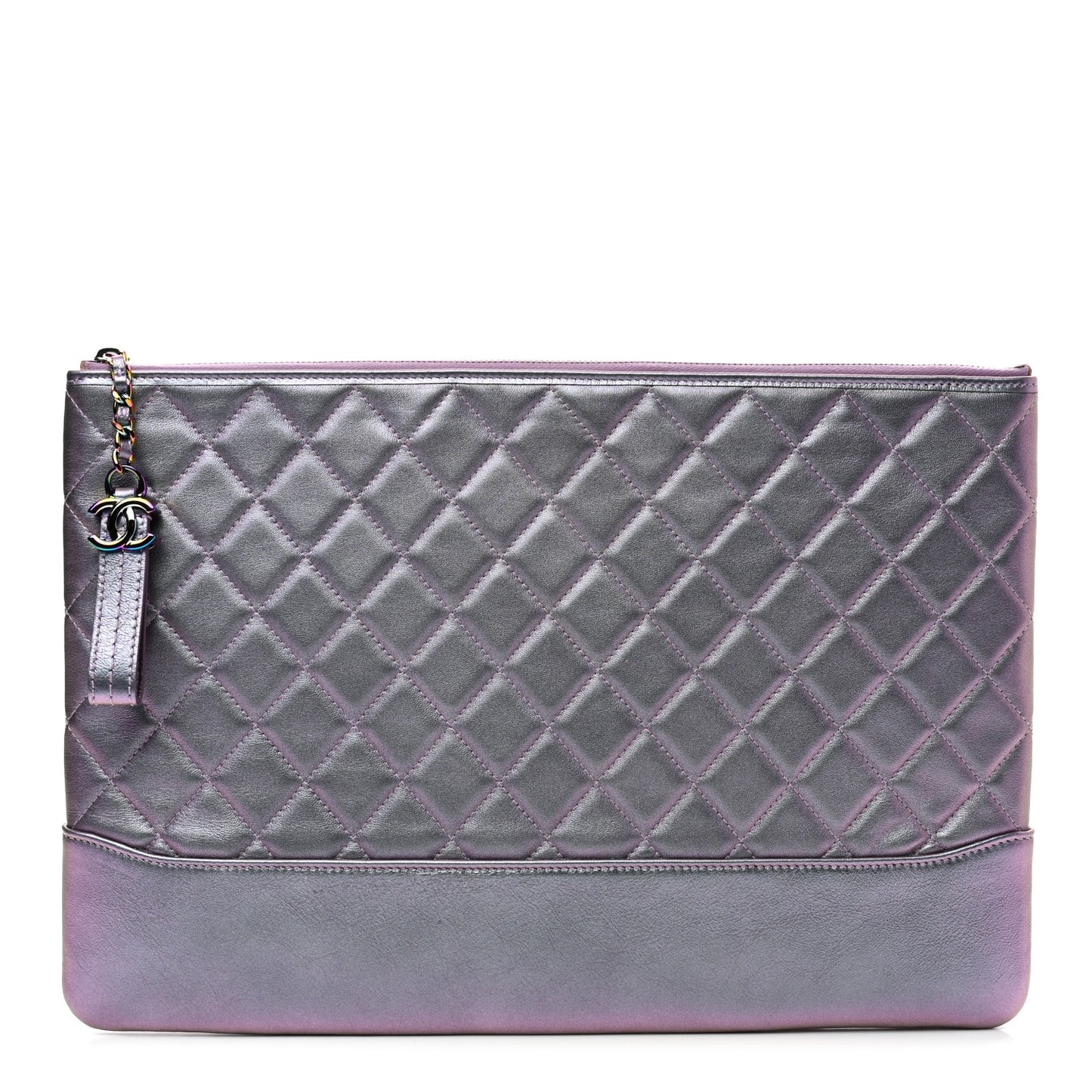 Iridescent Lambskin Quilted Large Gabrielle Cosmetic Case Light Purple