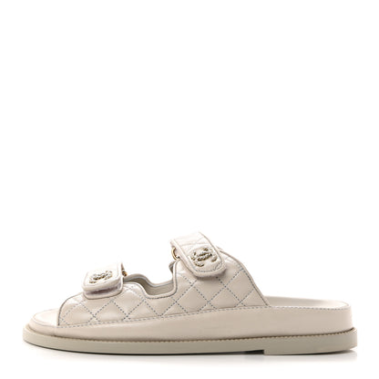 Chanel Laminated Lambskin Quilted Velcro Dad Sandals 37.5 White 1 of 8